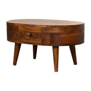 Solid Wood Mini Chestnut Rounded Coffee Table, 2-Drawers