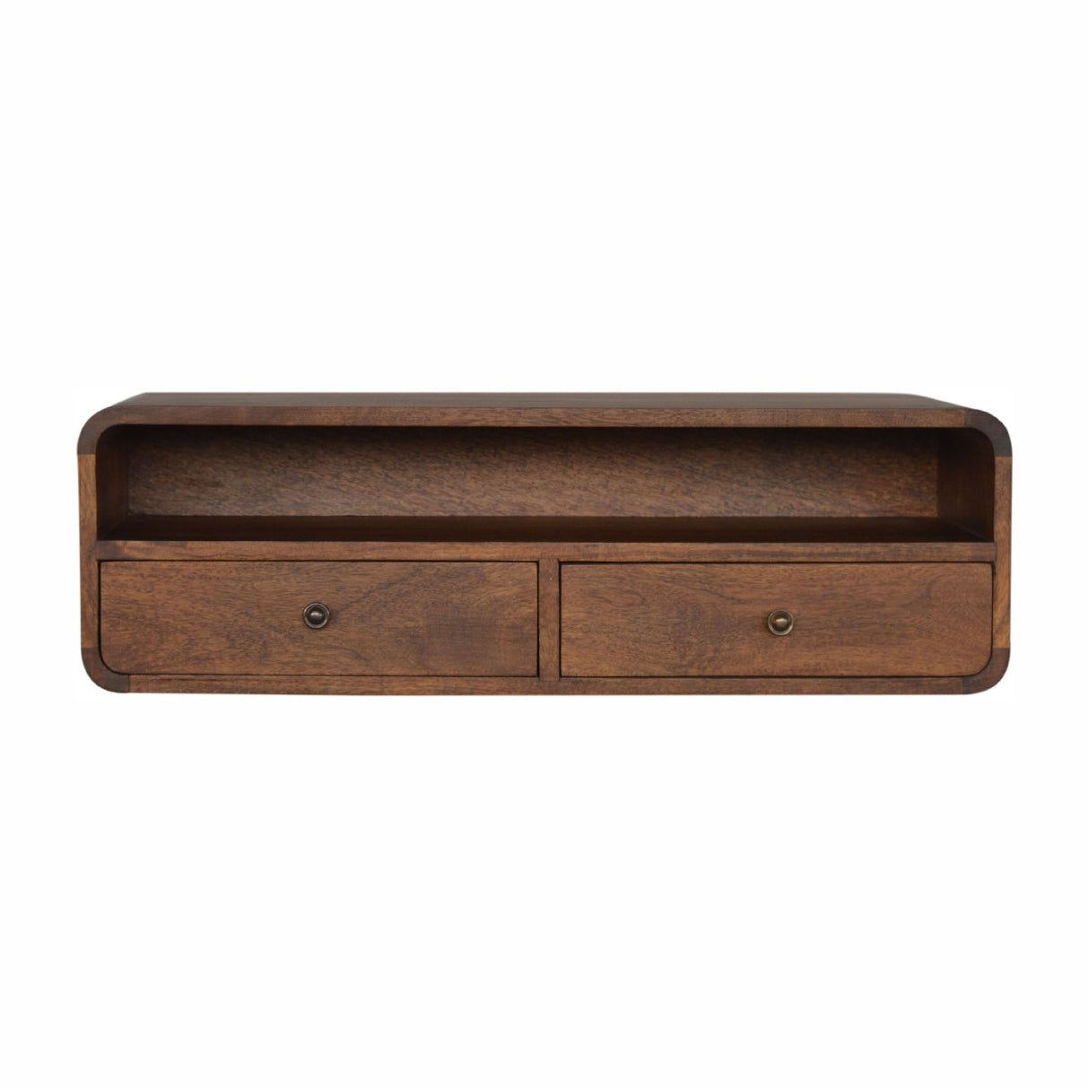 Solid Wood Floating Console, 2-Drawers, 1 Open Slot