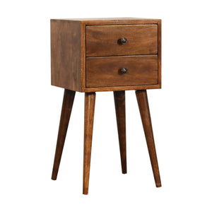 Solid Wood Mini Nightstand, 2-Drawers, Chestnut