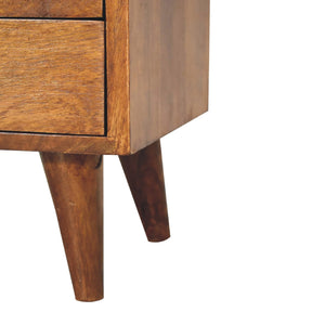 Solid Wood Mini Classic Chestnut Bedside, 2-Drawers, 1 Open Slot, Nordic Legs