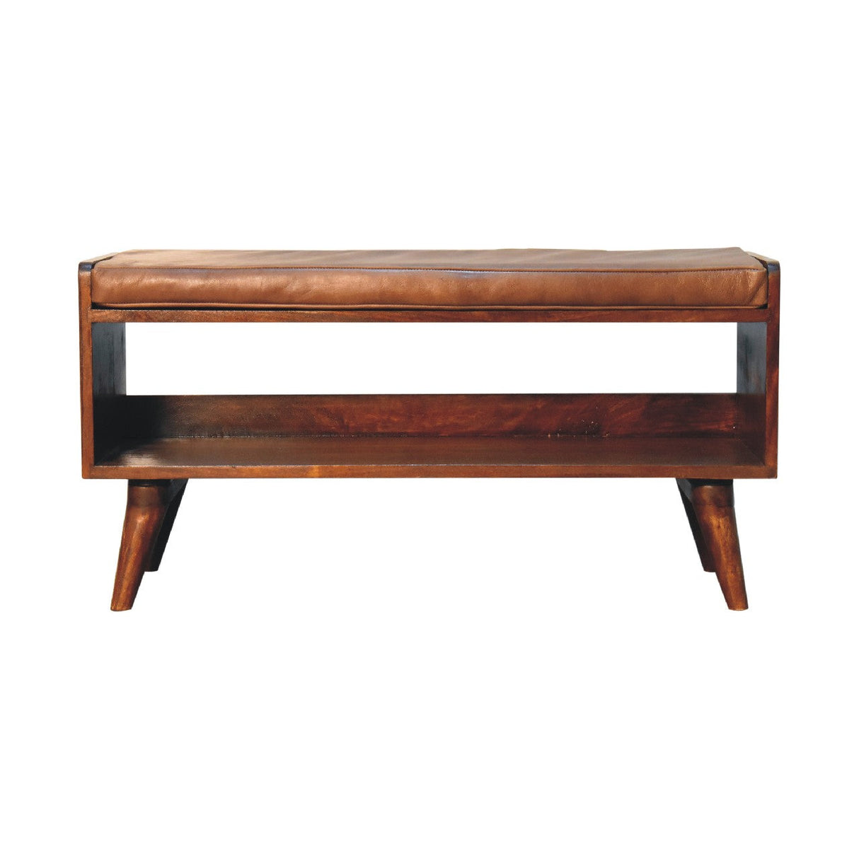 Solid Wood Chestnut Bench with Leather Seat Pad