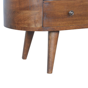 Chestnut Rounded Entertainment Unit, Nordic Legs, 4-Drawers, 2 Open Slot