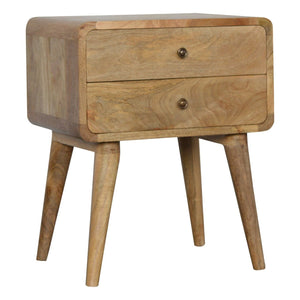 Solid Wood Curved Bedside, 2 Drawers, Oak-ish