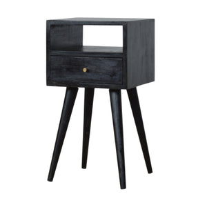 Solid Wood, Mini Nightstand, 1-Drawer, 1 Open-Slot, Ash