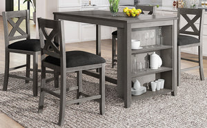 TOPMAX 5 Pieces Counter Height Rustic Farmhouse Dining Room Wooden Bar Table Set with 4 Chairs, Gray