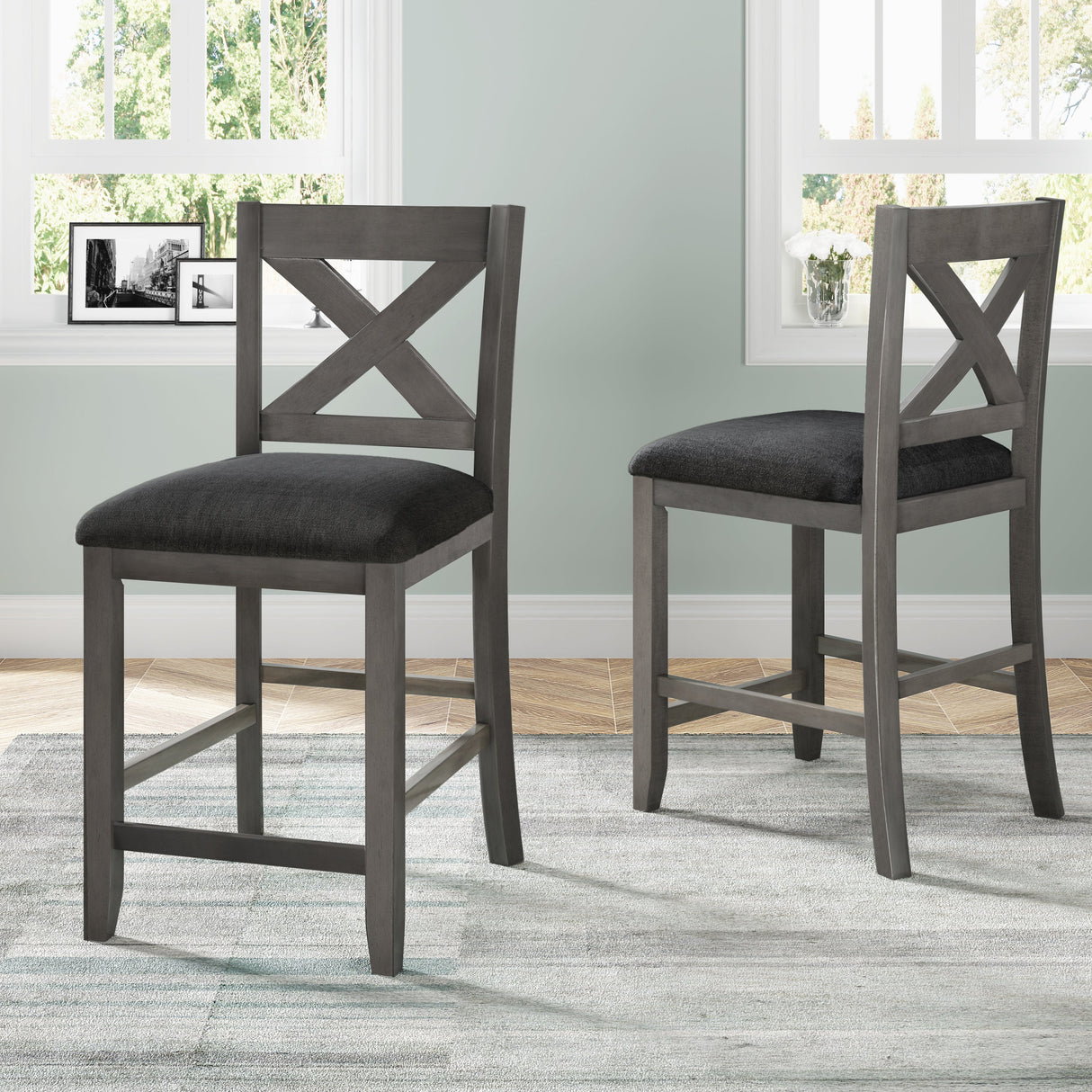 TOPMAX 5 Pieces Counter Height Rustic Farmhouse Dining Room Wooden Bar Table Set with 4 Chairs, Gray