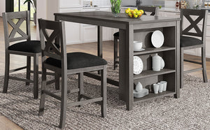 TOPMAX 5 Pieces Counter Height Rustic Farmhouse Dining Room Wooden Bar Table Set with 4 Chairs, Gray