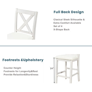 TOPMAX 5 Pieces Counter Height Rustic Farmhouse Dining Room Wooden Bar Table Set with 4 Chairs, White