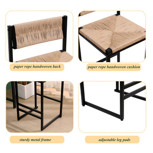 Honey Bar Stools Set of 2 - Paper Rope Weave Dining Chairs