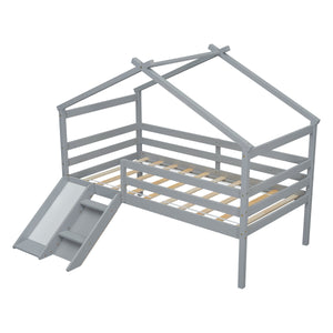 Twin Low Loft House Bed with Slide