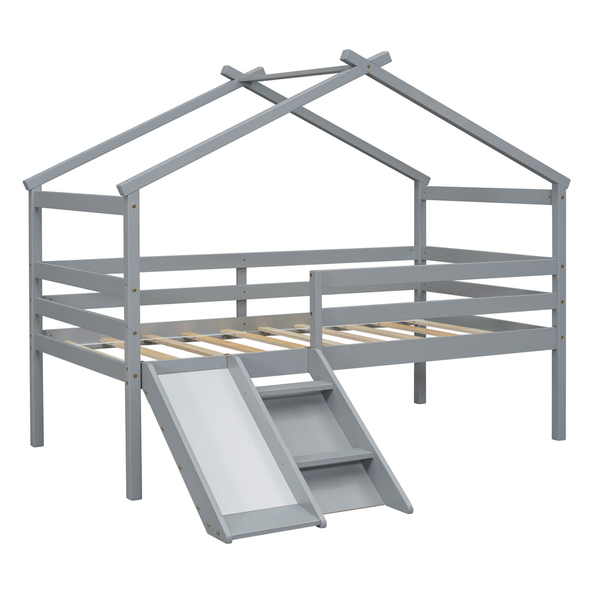 Twin Low Loft House Bed with Slide