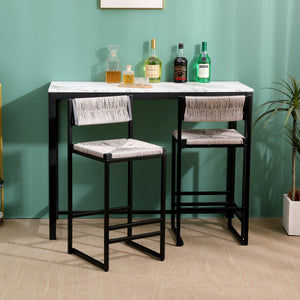 Gray Set of 2 Hand Weave Bar Stools with Back