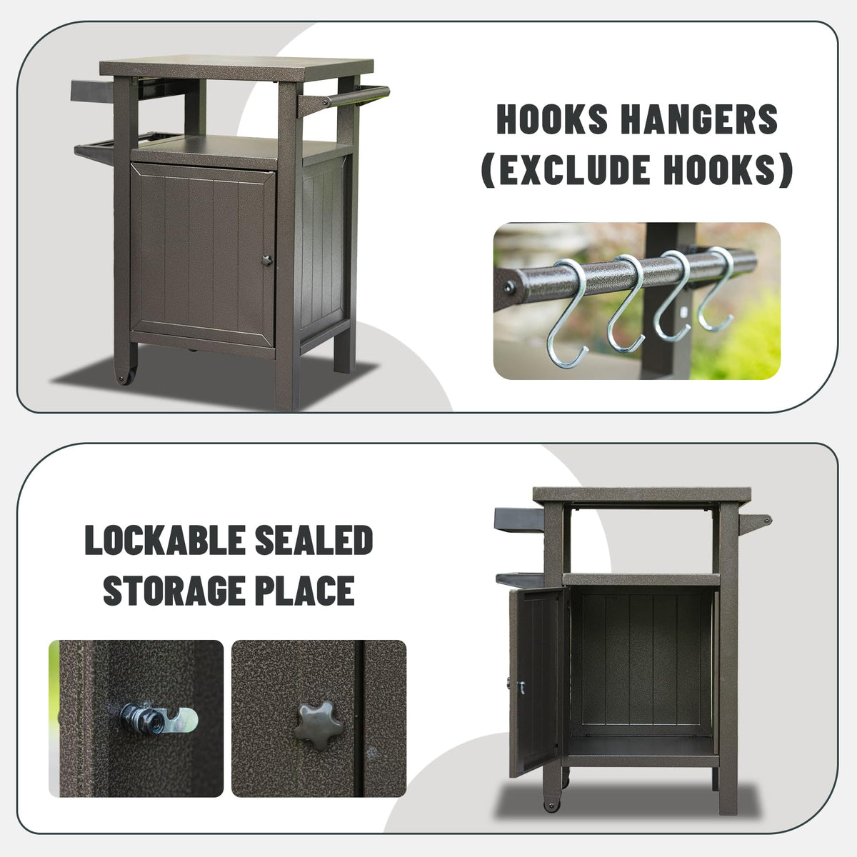 Grill Cart Outdoor with Storage and Wheels