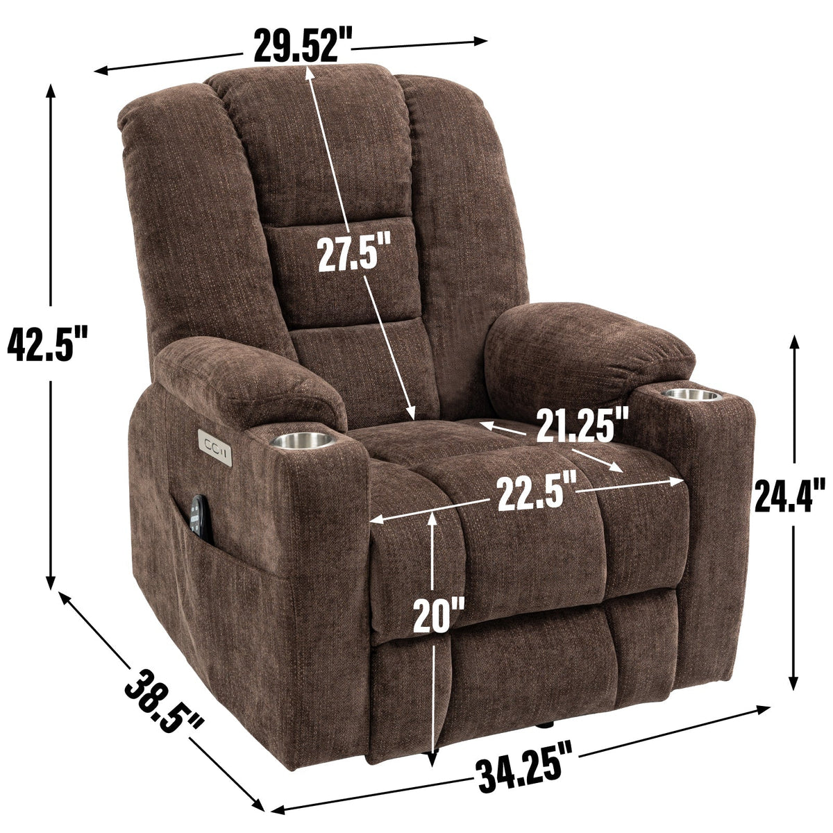 Large Power Lift Recliner Chair with Massage and Heat