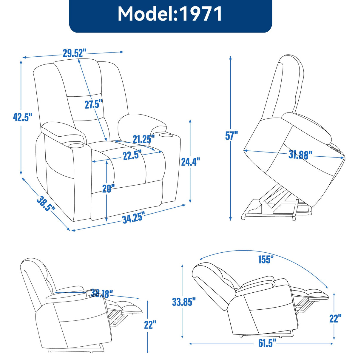 Large Power Lift Recliner Chair with Massage and Heat