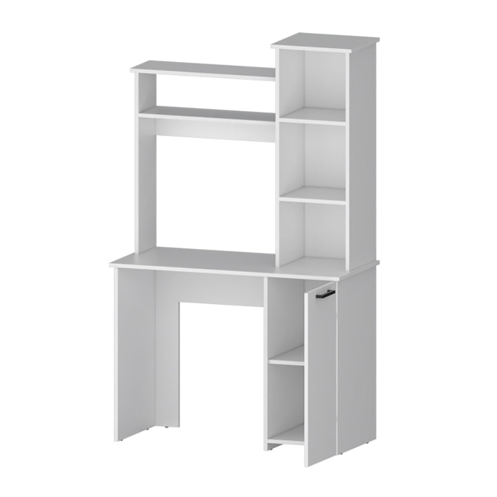 White 3-Tier Storage Shelves Computer Desk