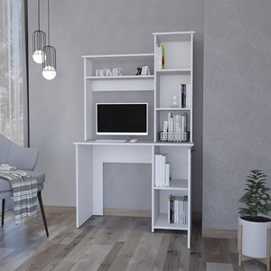 White 3-Tier Storage Shelves Computer Desk