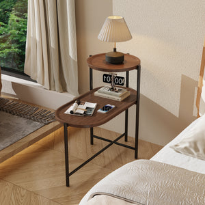 Small Coffee Tables 2-Tier Modern Sofa Side Table with Wood Storage Shelf