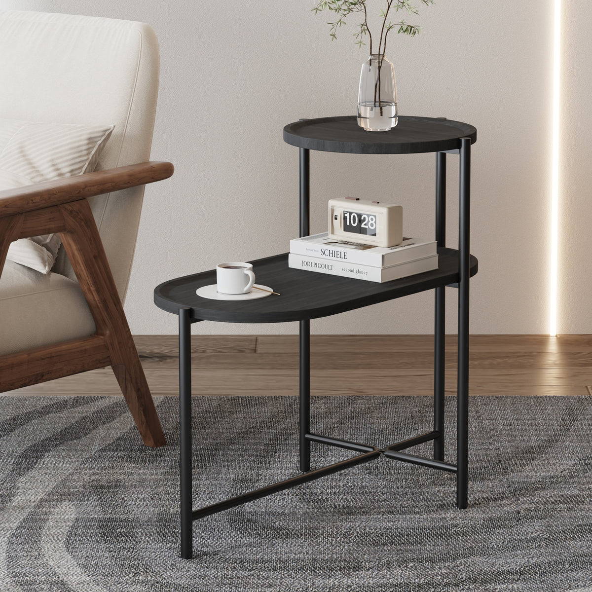 Round Coffee Table with Storage Tray