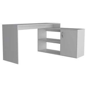 Axis Modern L-Shaped Computer Desk with Open & Closed Storage - White