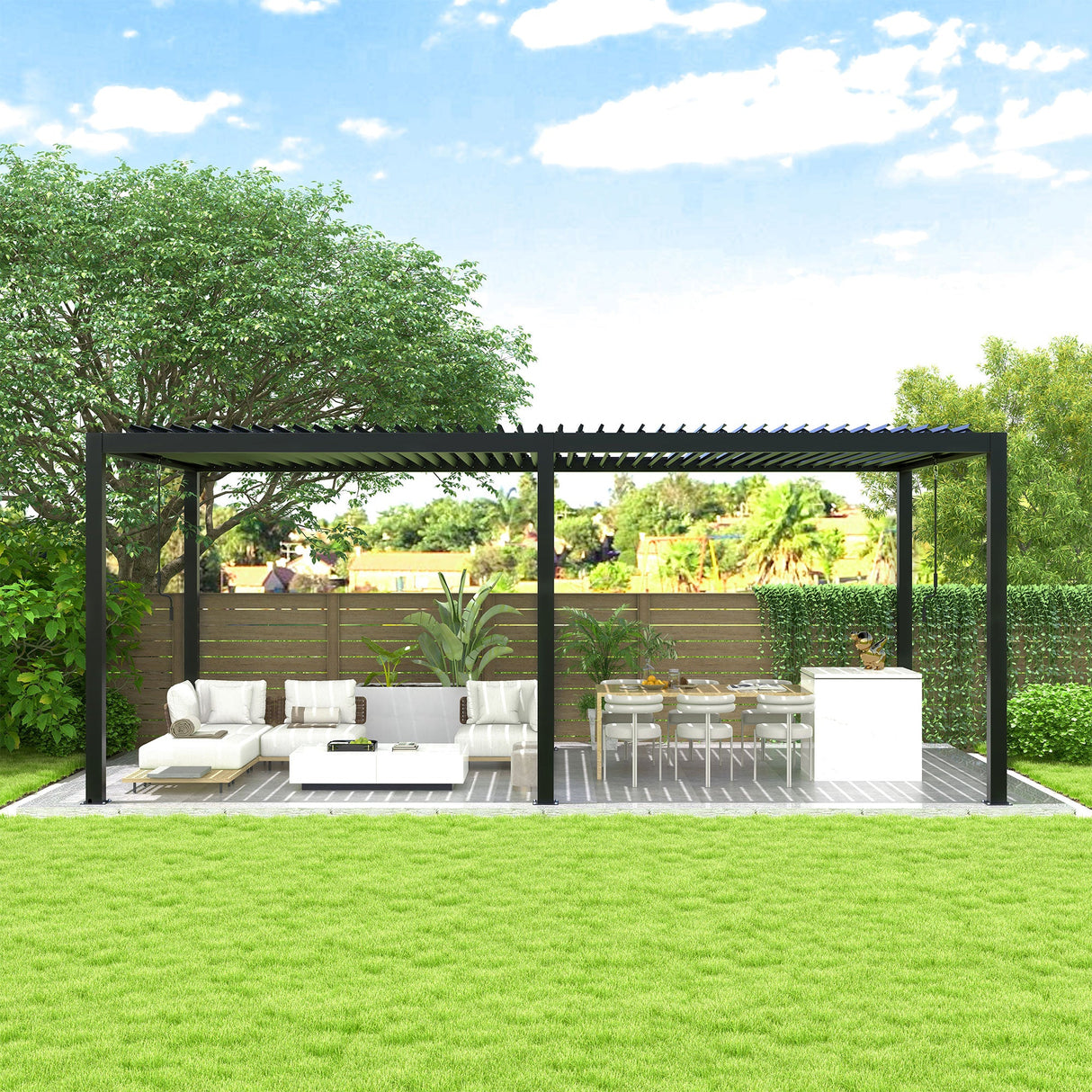 8640E Louver Pergola 10x19ft Aluminum Frame & Steel Louvers
