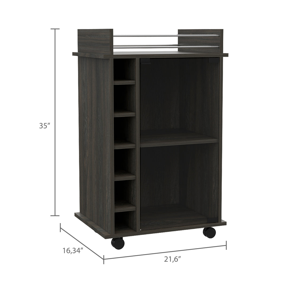 Dukat Bar Cart, Two Shelves, Six Built-in Wine Rack - Espresso