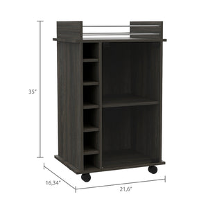 Dukat Bar Cart, Two Shelves, Six Built-in Wine Rack - Espresso