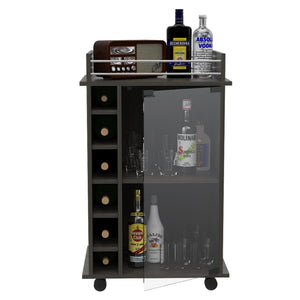 Dukat Bar Cart, Two Shelves, Six Built-in Wine Rack - Espresso