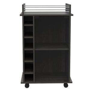Dukat Bar Cart, Two Shelves, Six Built-in Wine Rack - Espresso