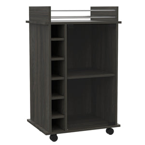 Dukat Bar Cart, Two Shelves, Six Built-in Wine Rack - Espresso