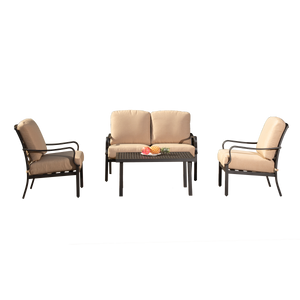 Outdoor 4-Piece Patio Conversation Set with Metal Dining Table and Chairs