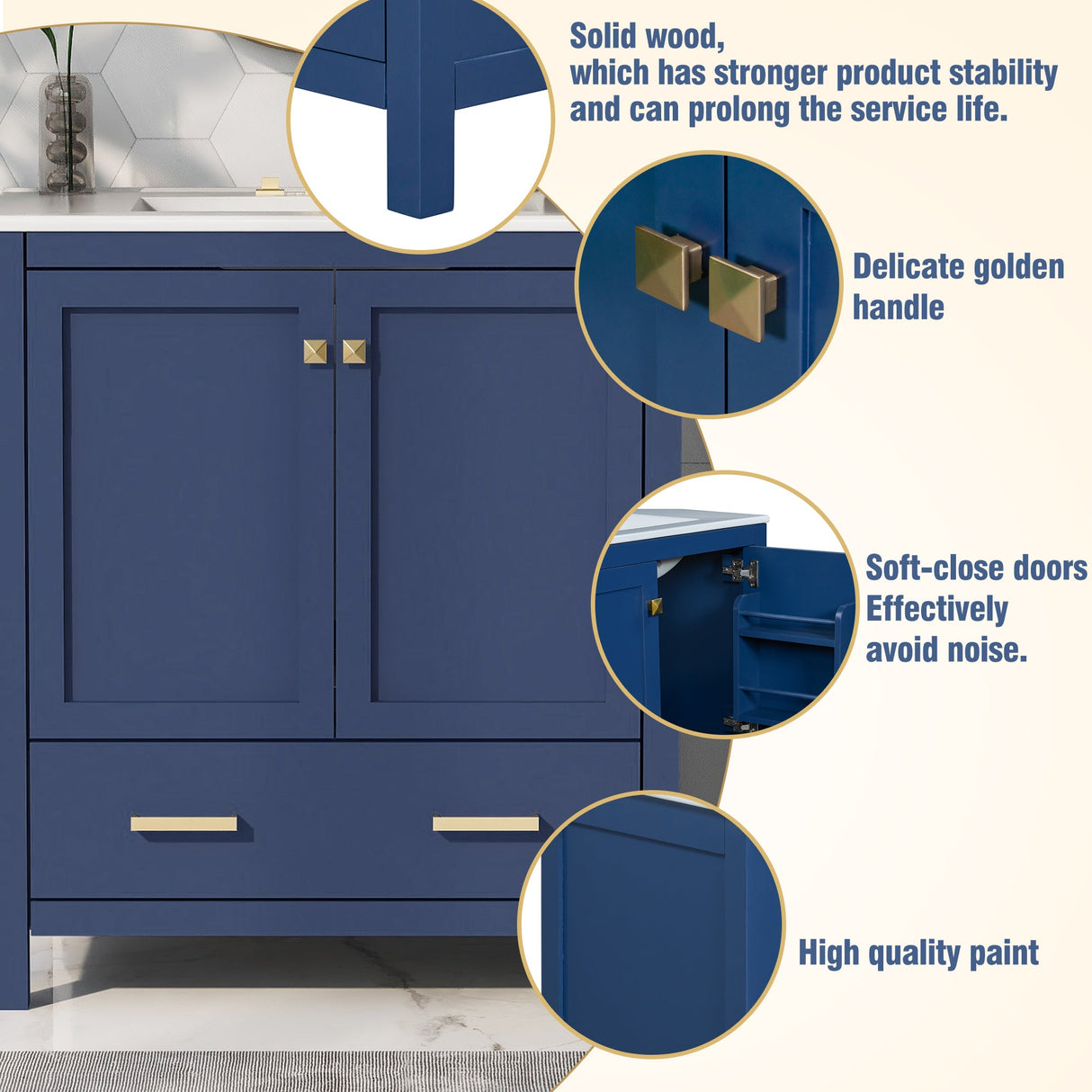 30" Blue Bathroom Vanity with Single Sink