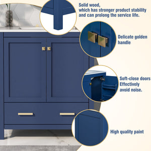 30" Blue Bathroom Vanity with Single Sink