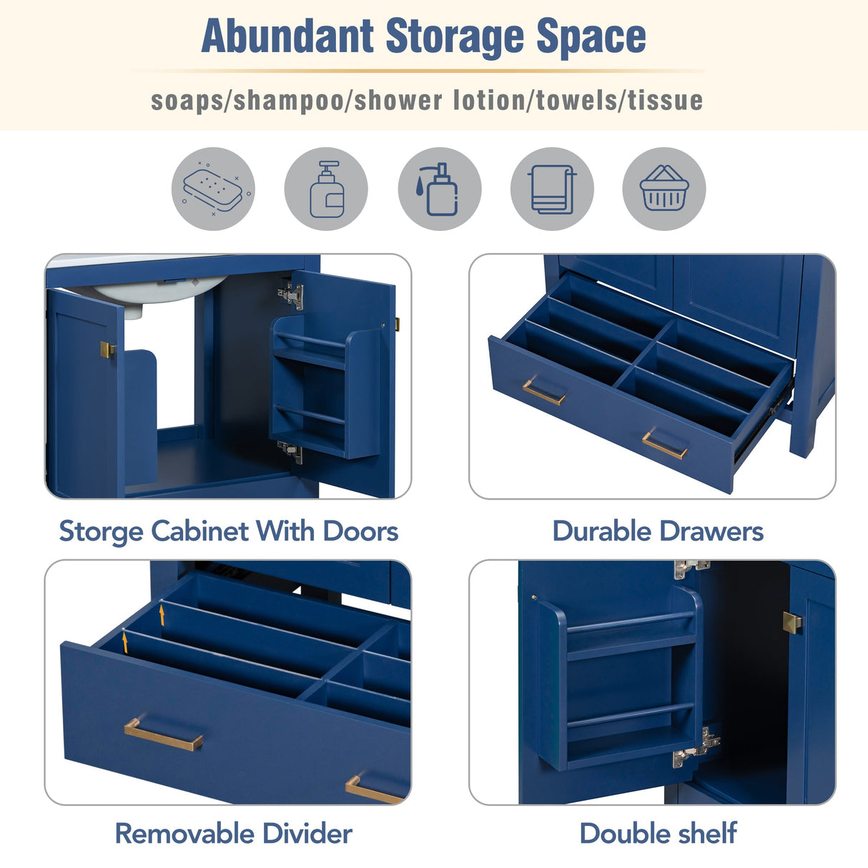 30" Blue Bathroom Vanity with Single Sink