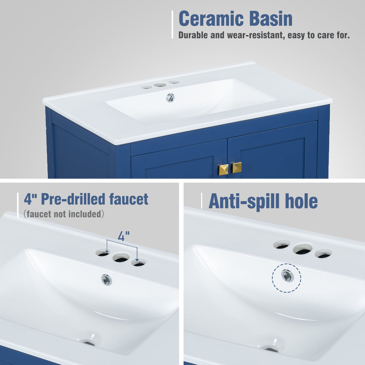 30" Blue Bathroom Vanity with Single Sink