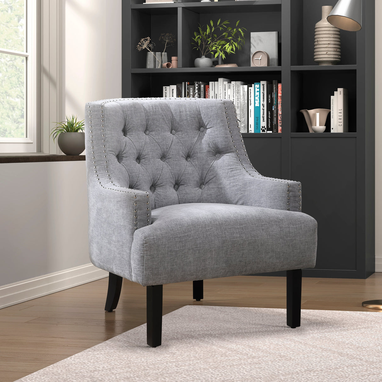 Button Tufted Sloped Arm Accent Chair