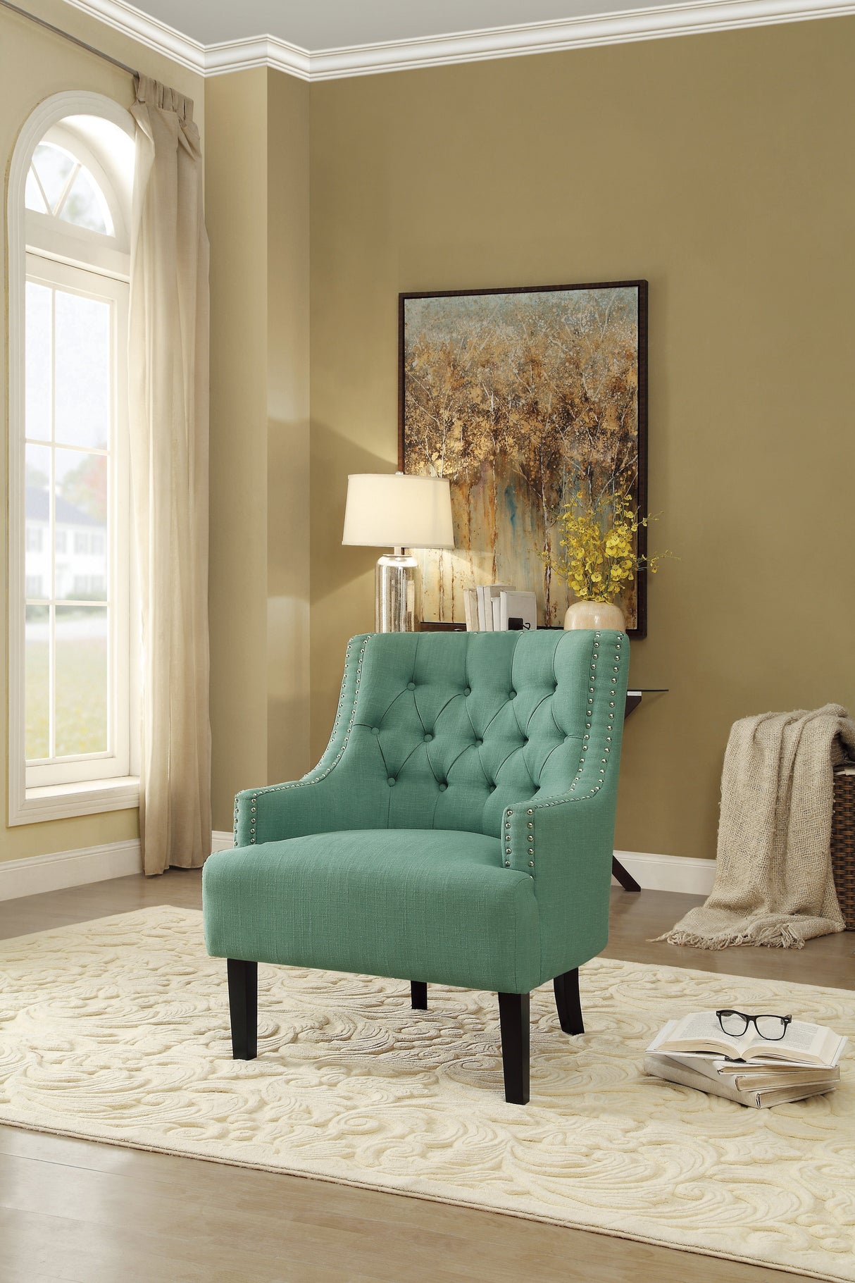 Button Tufted Sloped Arm Accent Chair