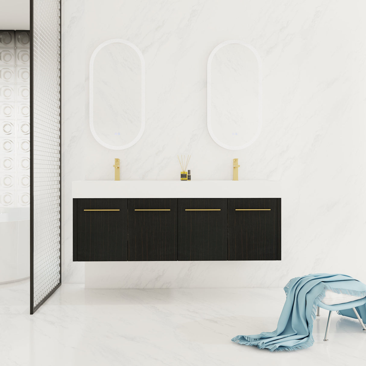 60 Inch Wall-Mounted Bathroom Vanity with Sink