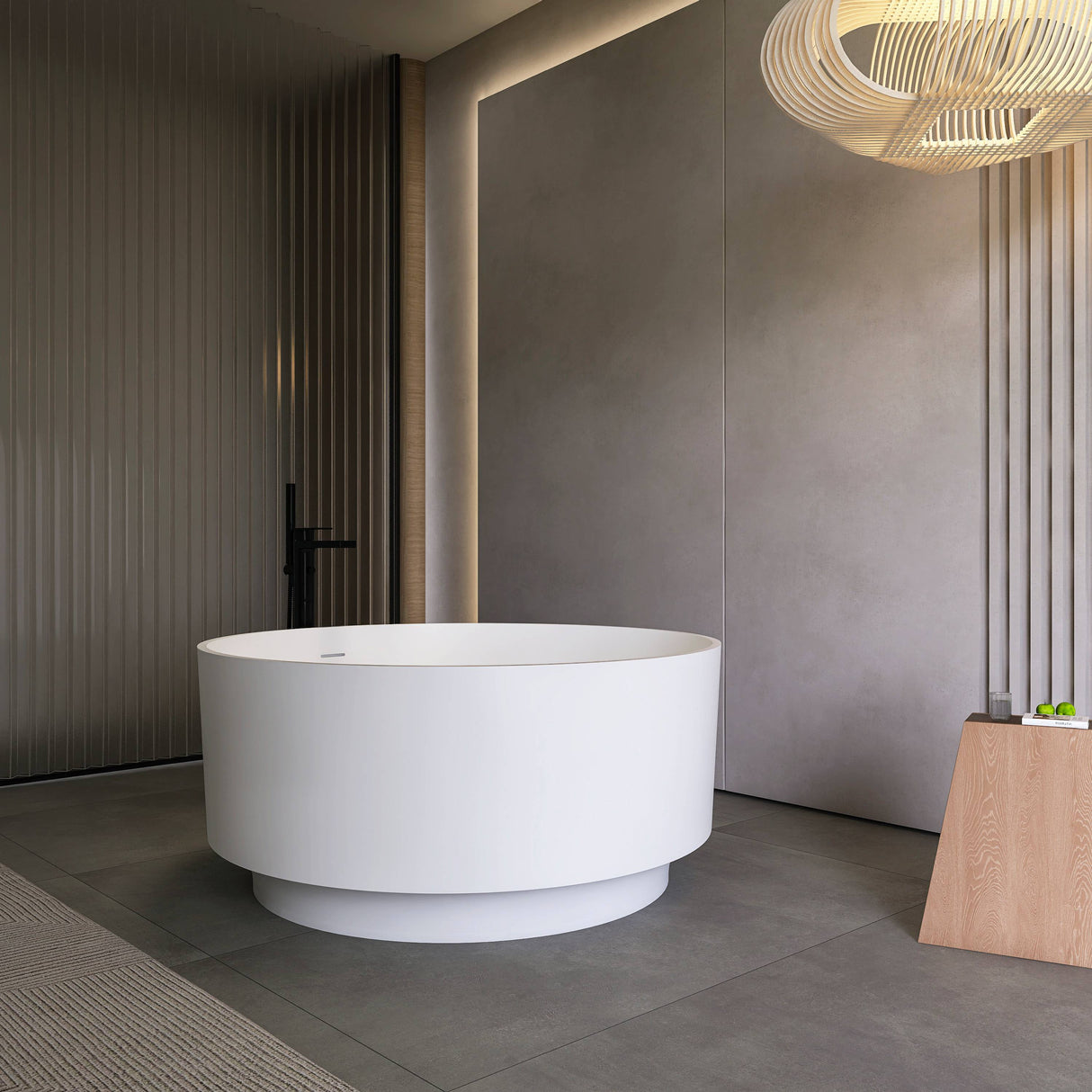49 Inch Round Shape Freestanding Solid Surface Soaking Bathtub