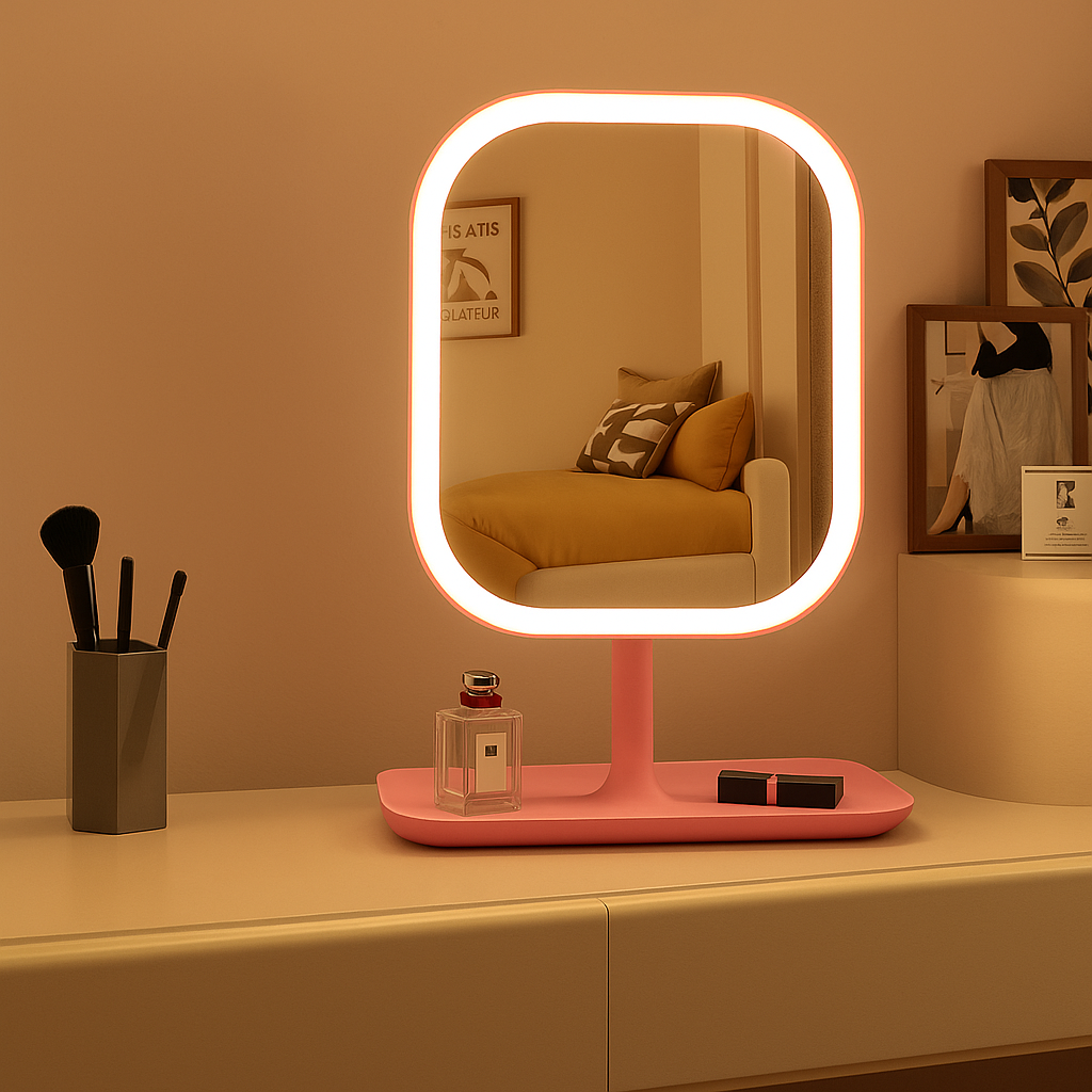 LED Makeup Mirror with Touch Control, 3 Light Modes, USB Rechargeable