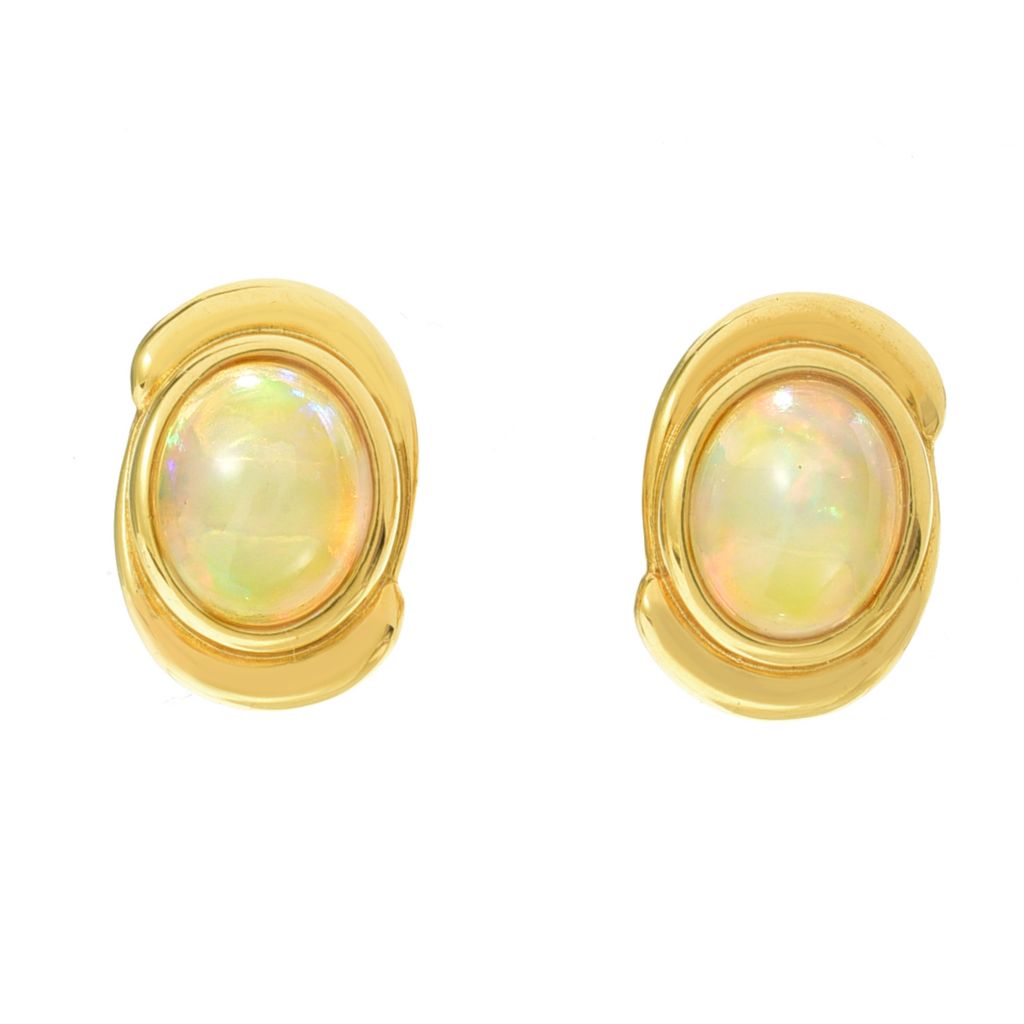 18K Gold Plated 10x8mm Ethiopian Opal Stud Earrings