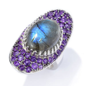 Platinum Plated Choice of 18x14mm Opaque Gem & Pave Statement Ring
