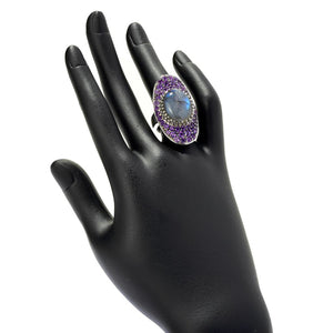 Platinum Plated Choice of 18x14mm Opaque Gem & Pave Statement Ring