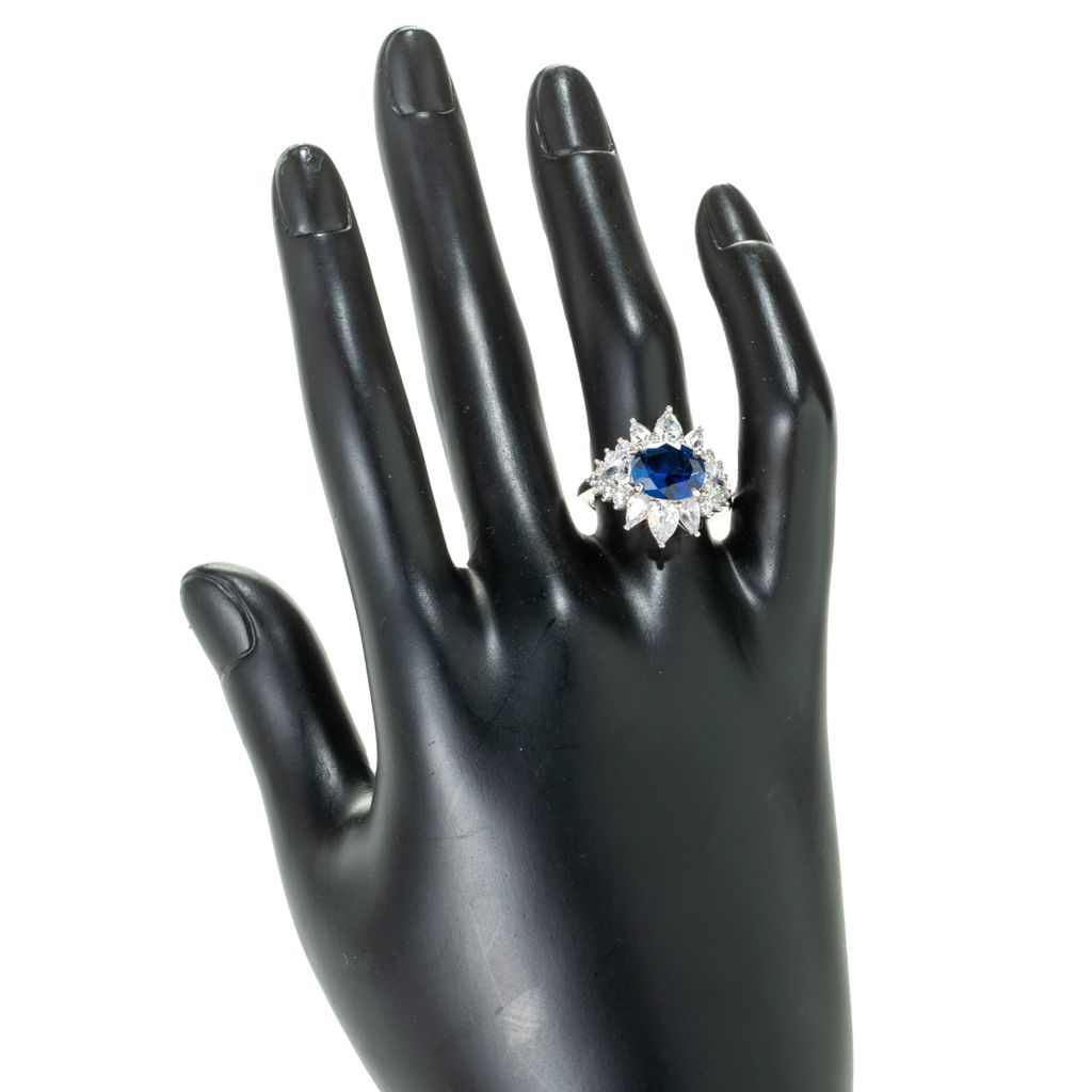 Brilliante Simulated Blue Sapphire & Diamond East-West Ring