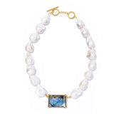 Victoria Wieck 18K Gold Plated Choice of Opaque Gem & Baroque Pearl Necklace
