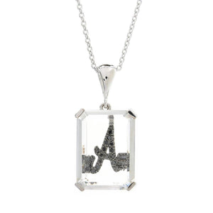 Sterling Silver 18x13mm White Quartz & Black Diamond Initial Pendant w/ Chain