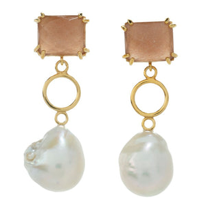 18K Gold Plated Choice of Opaque Gemstone & Baroque Cultured Pearl Earrings