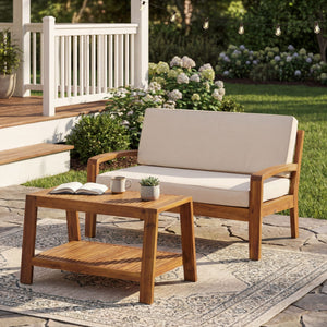 2 Piece Outdoor Conversation Set (Loveseat & Coffee Table With Water-Resistant Cushions)