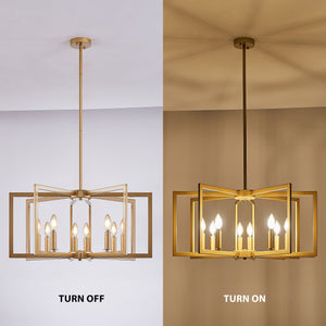 27" Modern Golden Geometric 8-Light Chandelier