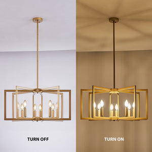 27" Modern Golden Geometric 8-Light Chandelier